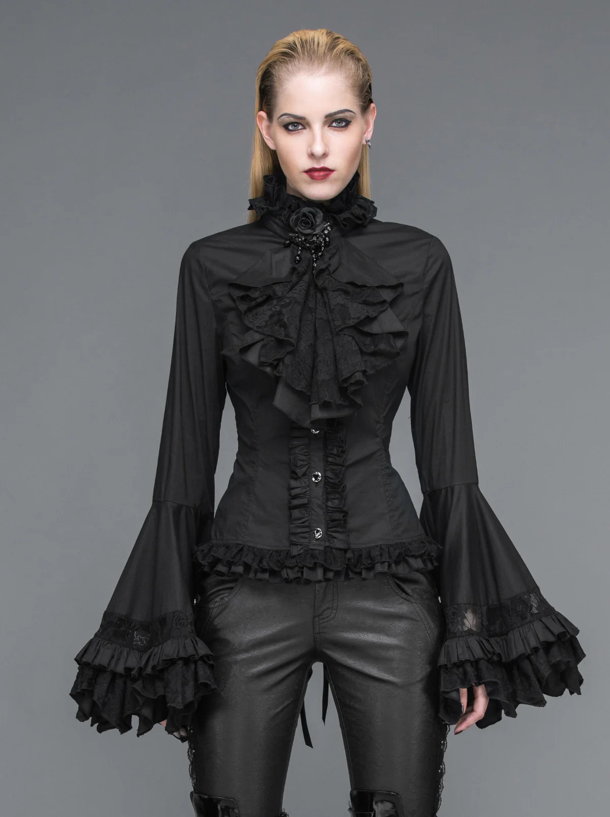 Belladonna Rhapsody - Victorian Jabot Blouse in Black