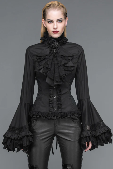 Belladonna Rhapsody - Victorian Jabot Blouse in Black - Image 12
