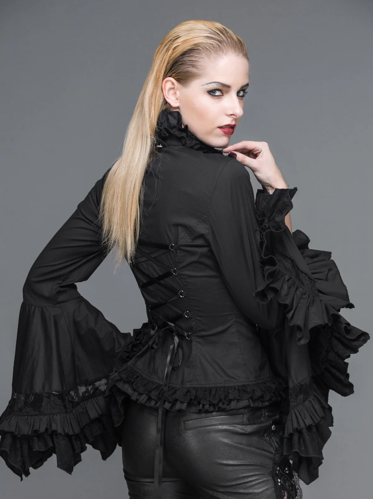 Belladonna Rhapsody - Victorian Jabot Blouse in Black - Image 2