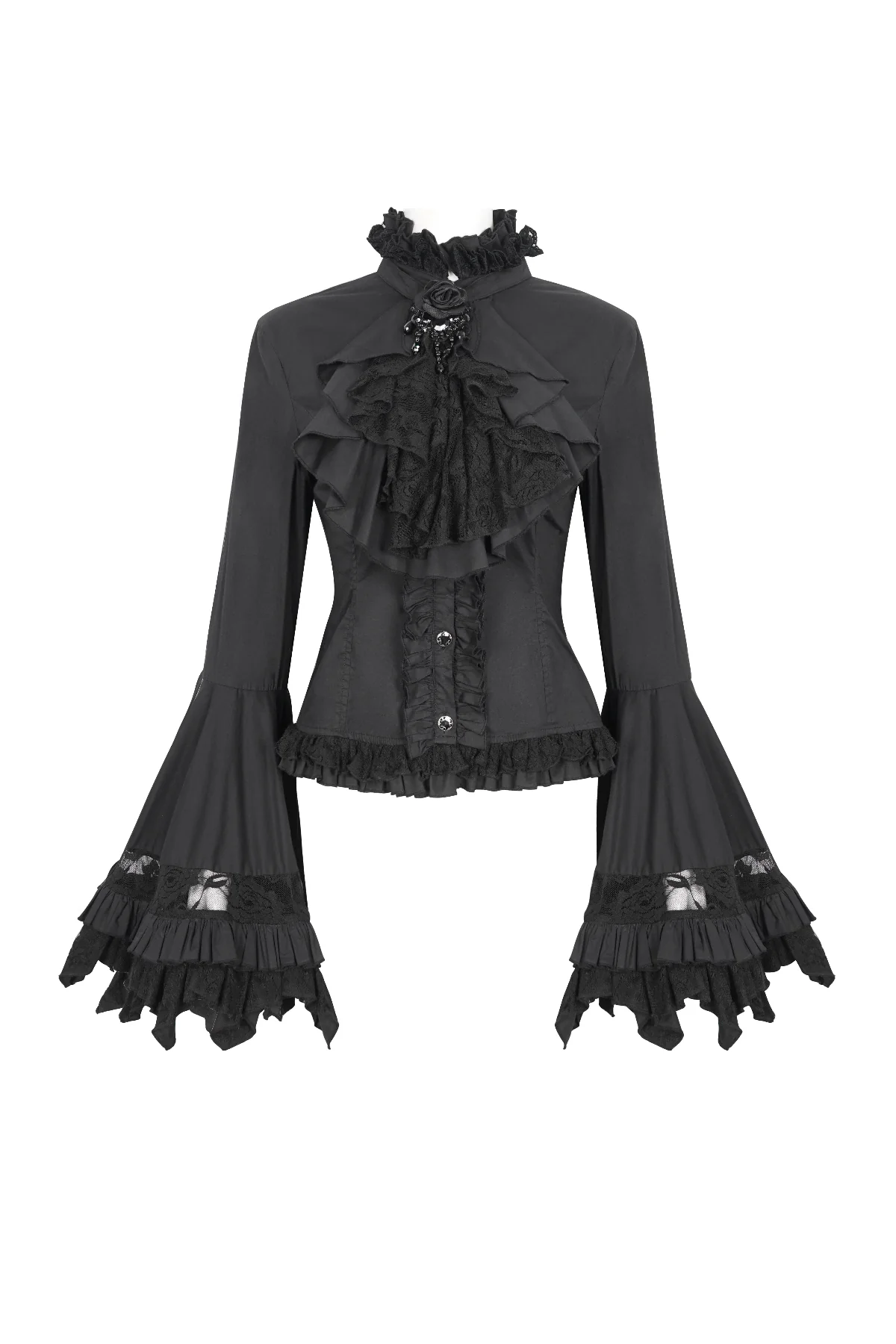 Belladonna Rhapsody - Victorian Jabot Blouse in Black - Image 6