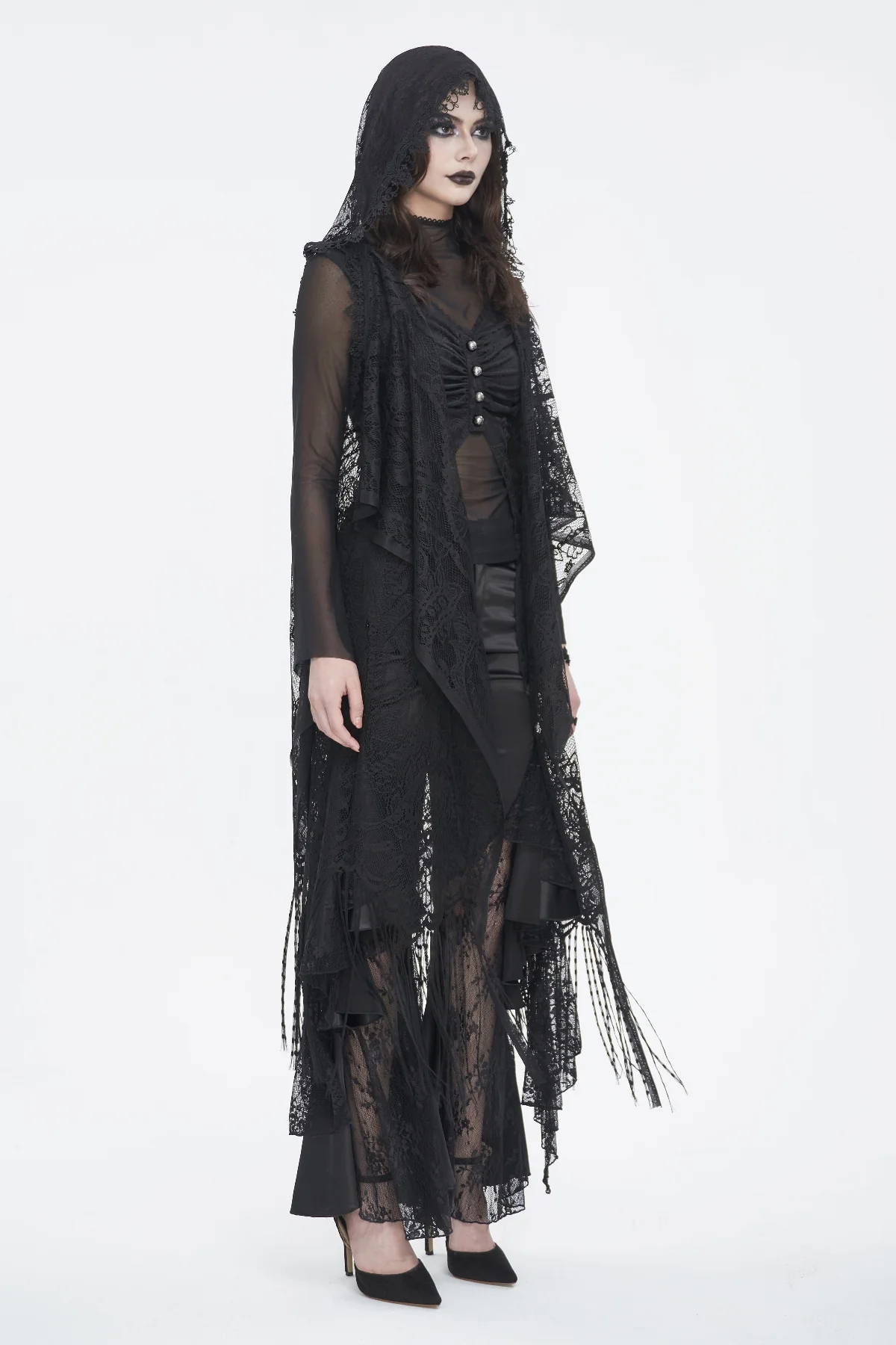 Black Lace Hooded Fringe Cardigan - Image 6