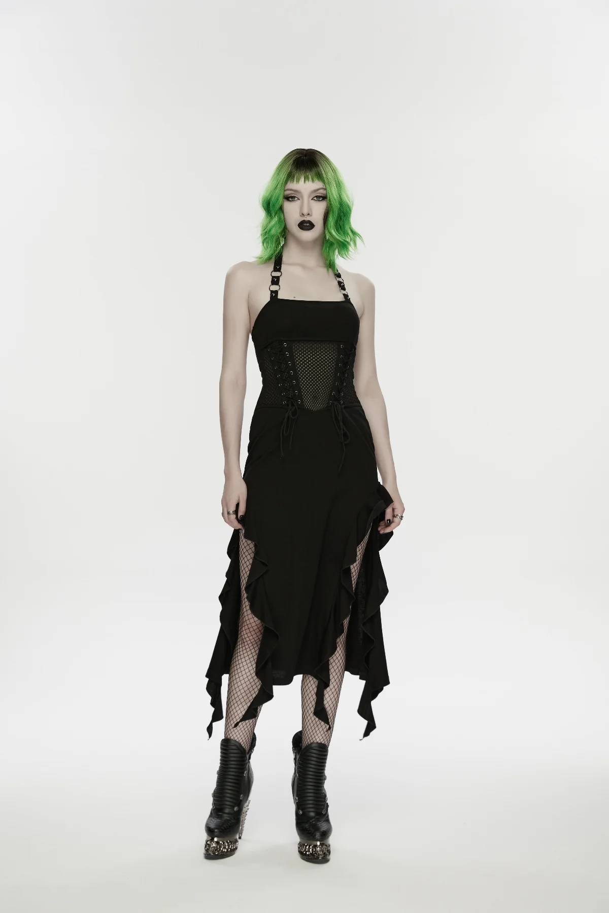 Black Mesh Corset Midi Dress - Image 2