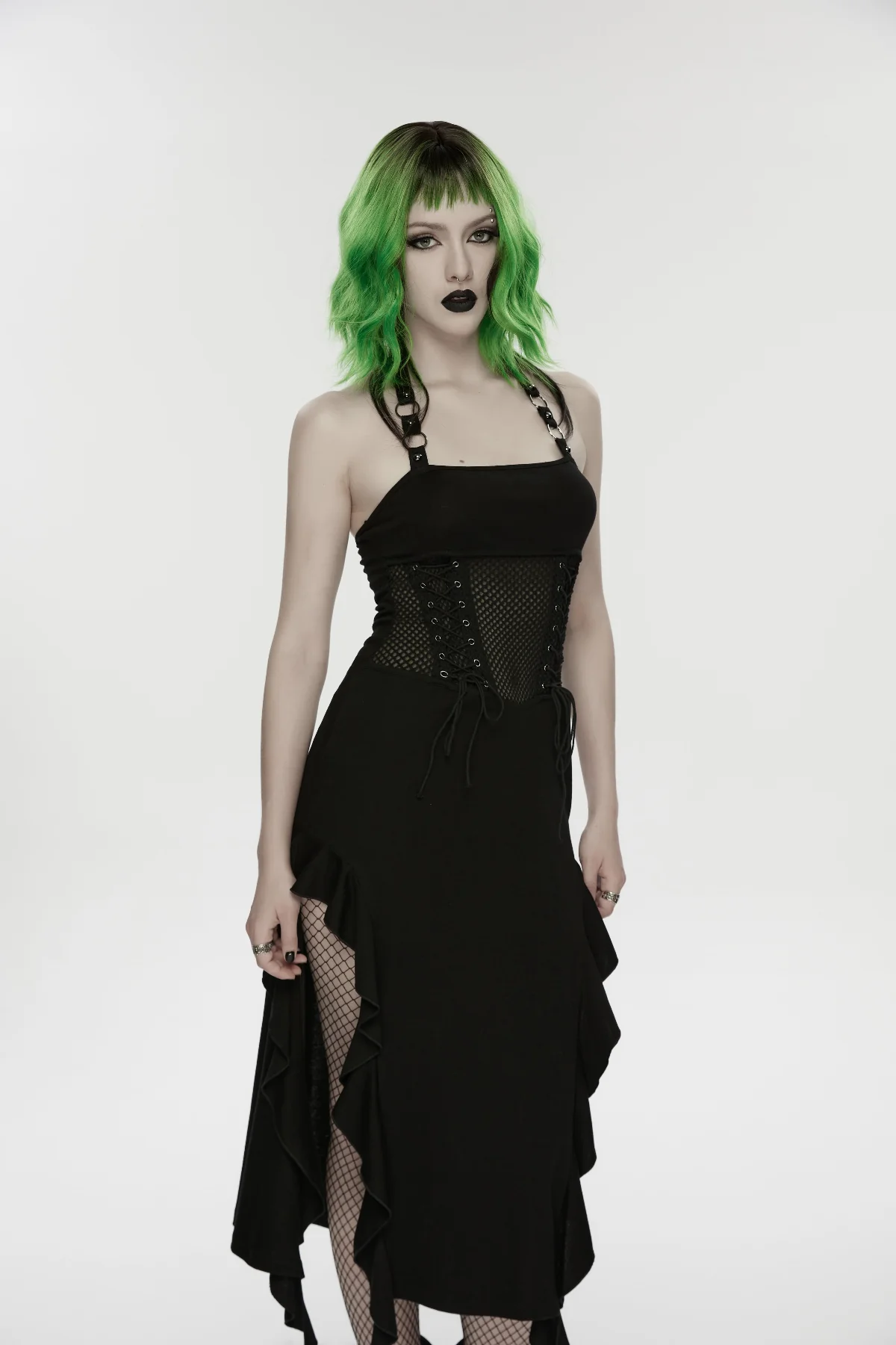 Black Mesh Corset Midi Dress - Image 3