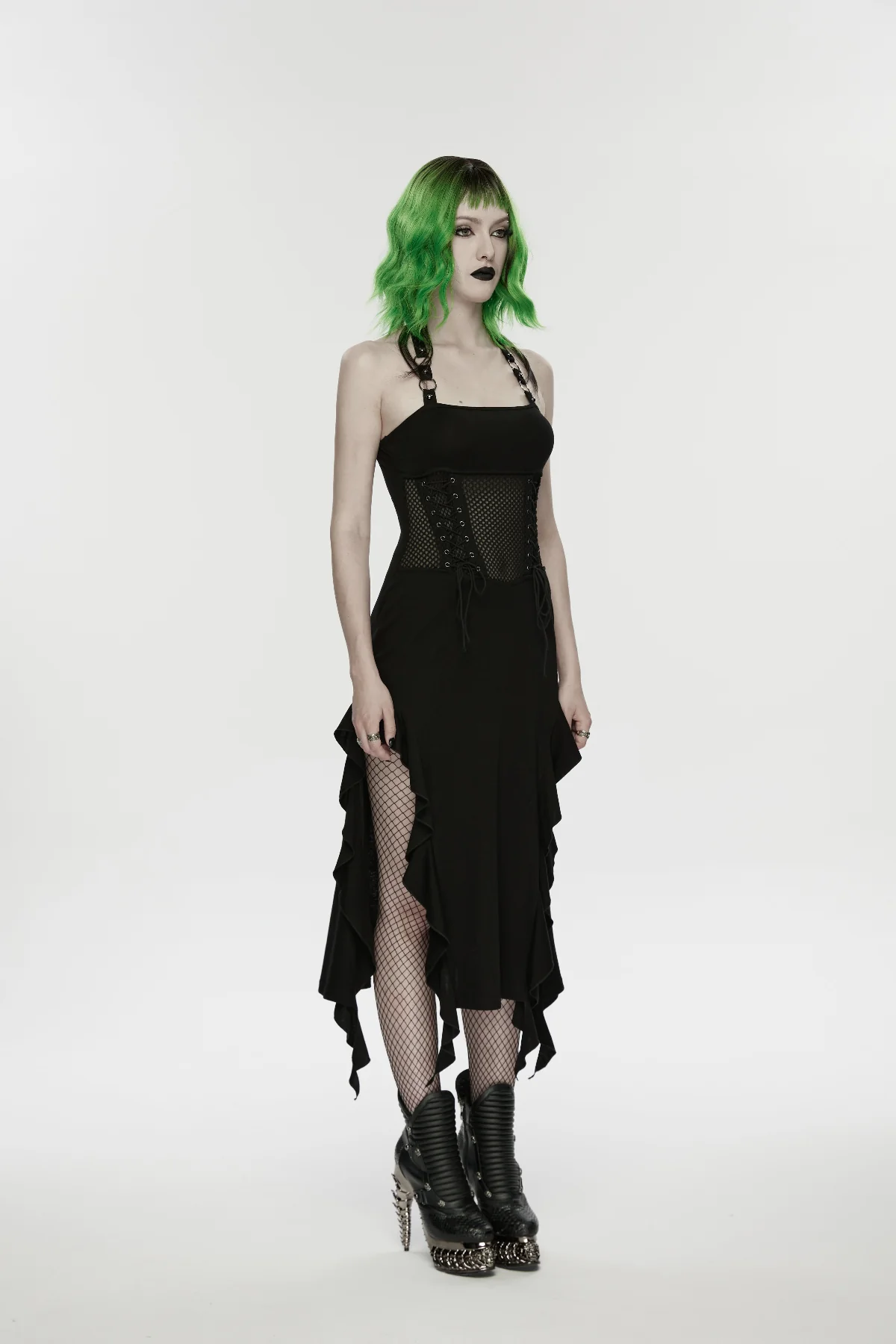 Black Mesh Corset Midi Dress - Image 5