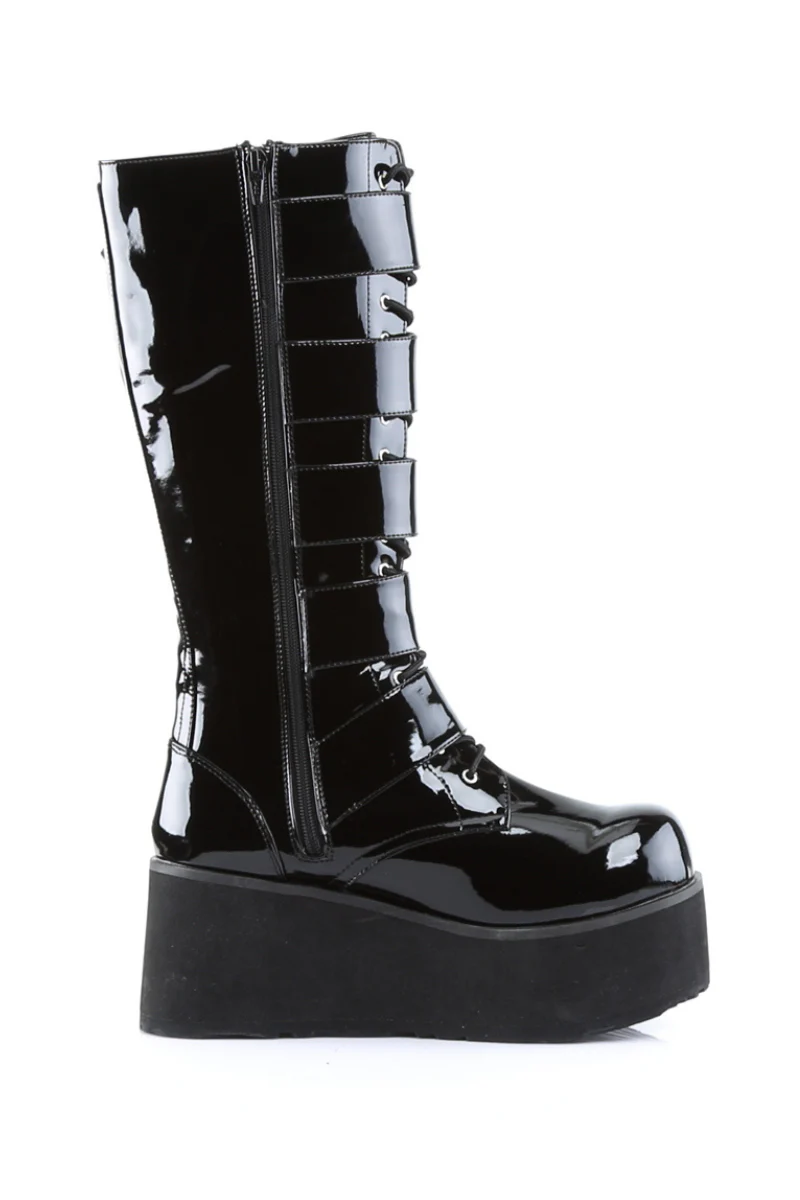 Trashville-218 - Black Patent Buckle Platform Boots - Unisex - Image 4