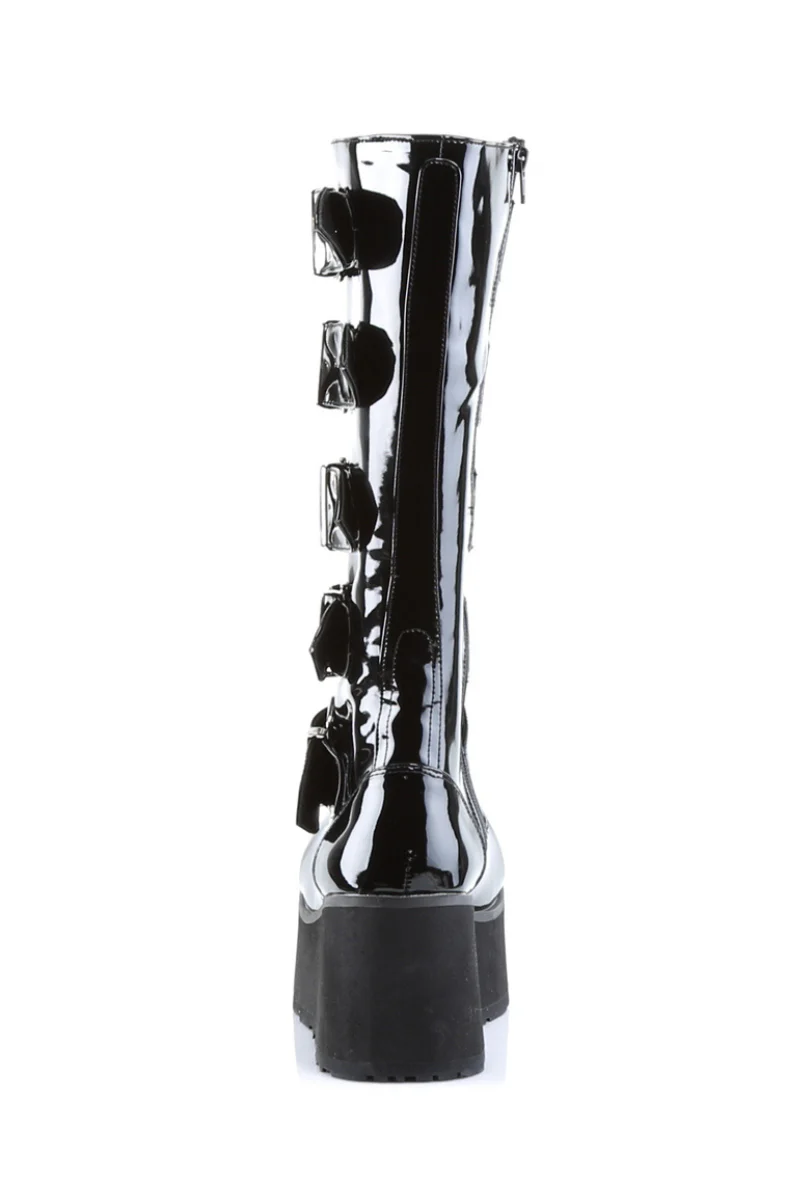 Trashville-218 - Black Patent Buckle Platform Boots - Unisex - Image 5