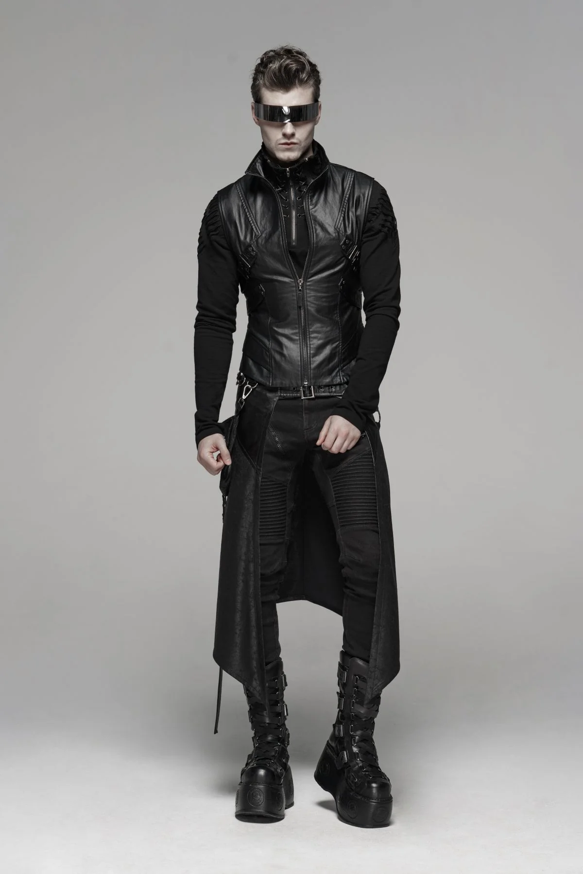 Black Ranger - Men's Dark Punk Asymmetrical Overskirt - Image 4