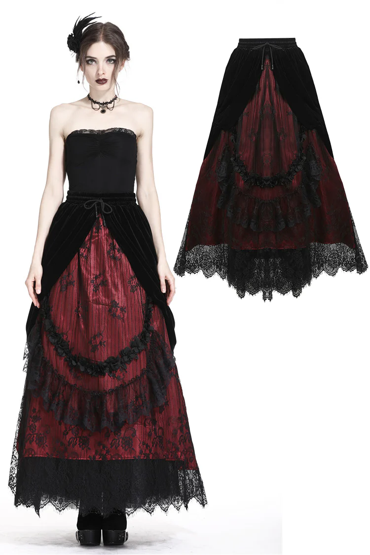 Crimson Rose Victorian Gothic Bustle Skirt