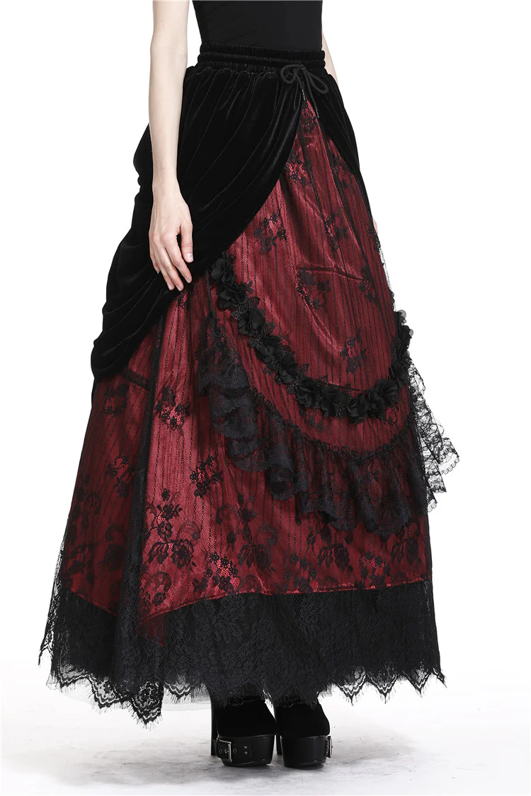 Crimson Rose Victorian Gothic Bustle Skirt - Image 3