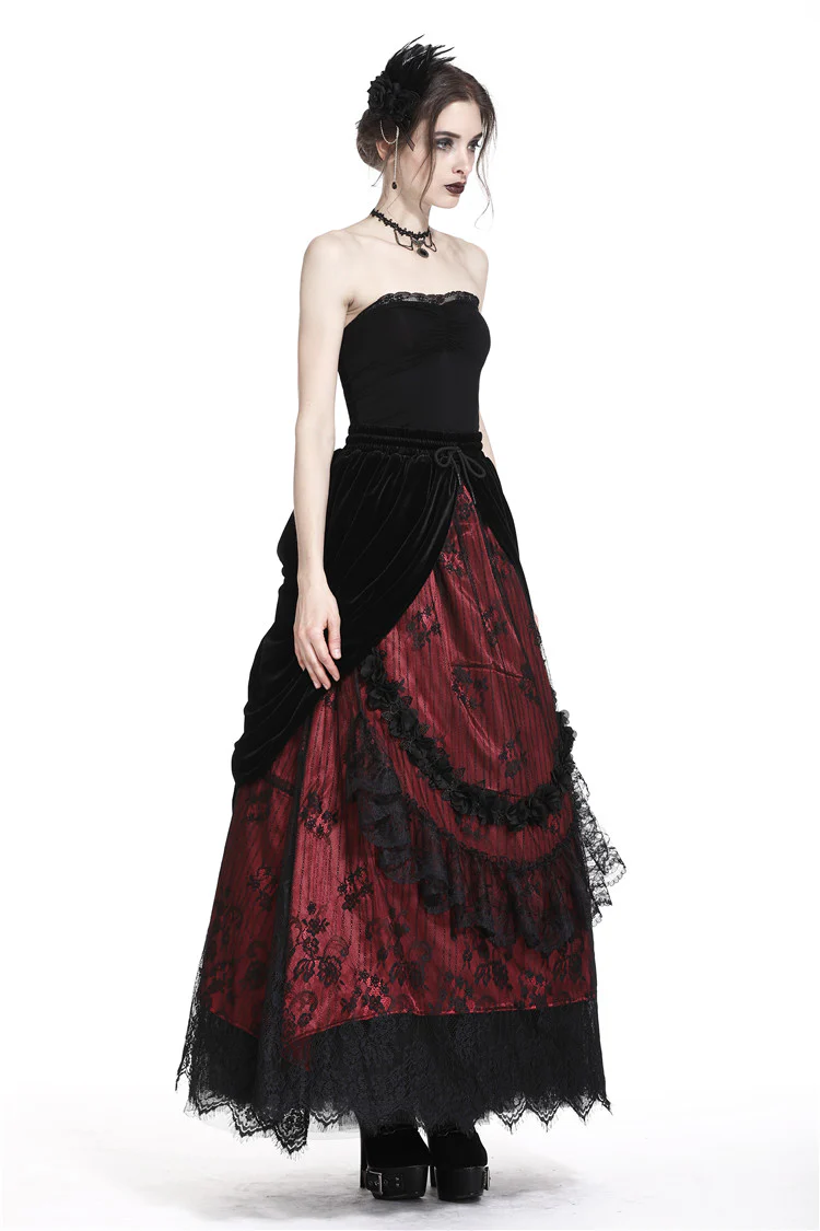 Crimson Rose Victorian Gothic Bustle Skirt - Image 5