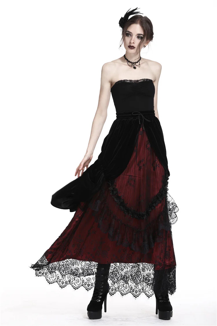 Crimson Rose Victorian Gothic Bustle Skirt - Image 6