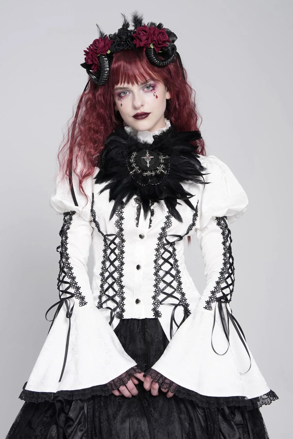 Gothic Cross Feather Brooch & Headpiece - Image 2