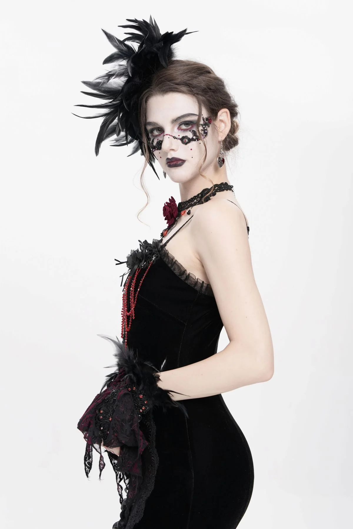 Gothic Cross Feather Brooch & Headpiece - Image 3