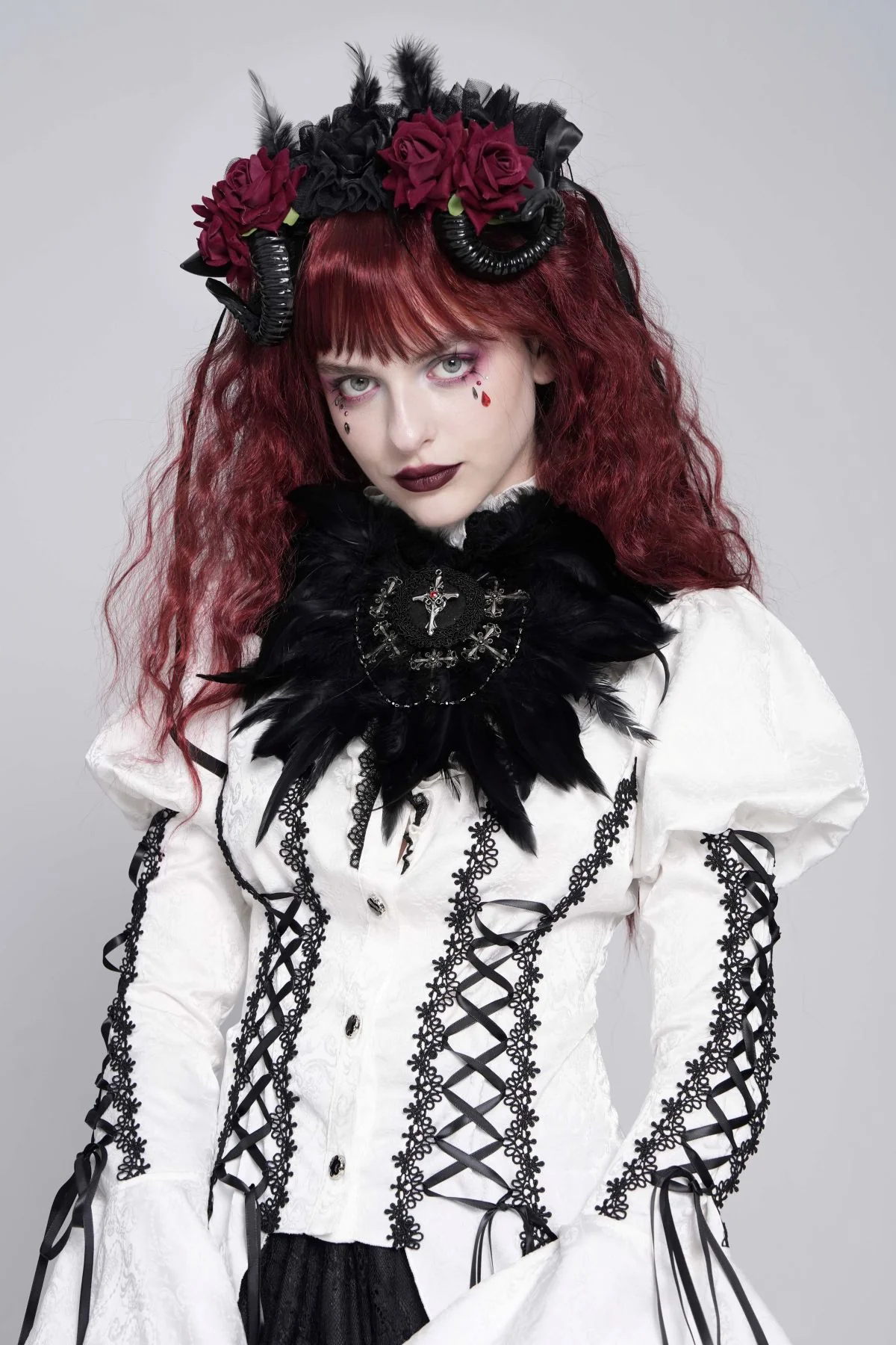 Gothic Cross Feather Brooch & Headpiece - Image 4
