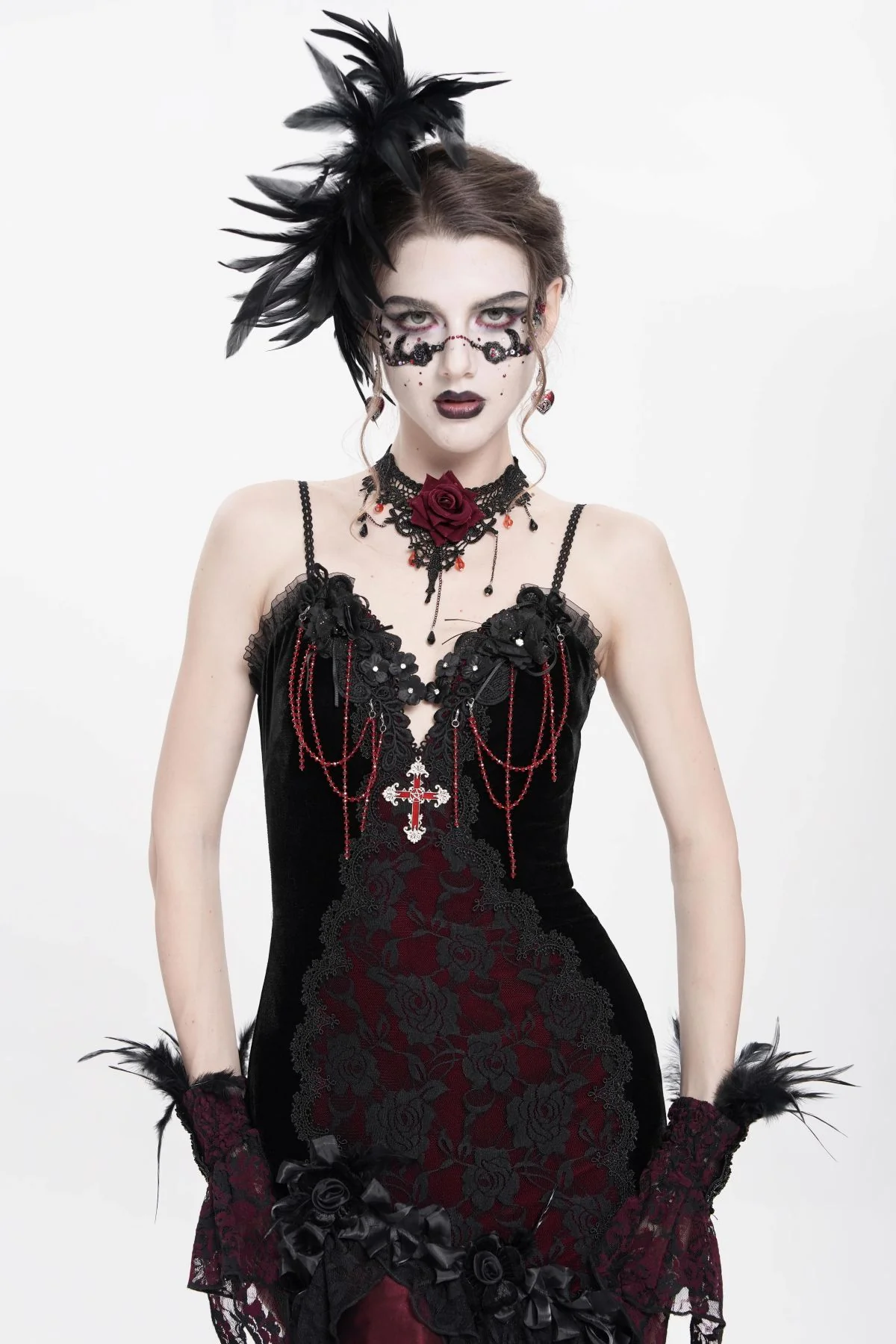 Gothic Cross Feather Brooch & Headpiece - Image 5