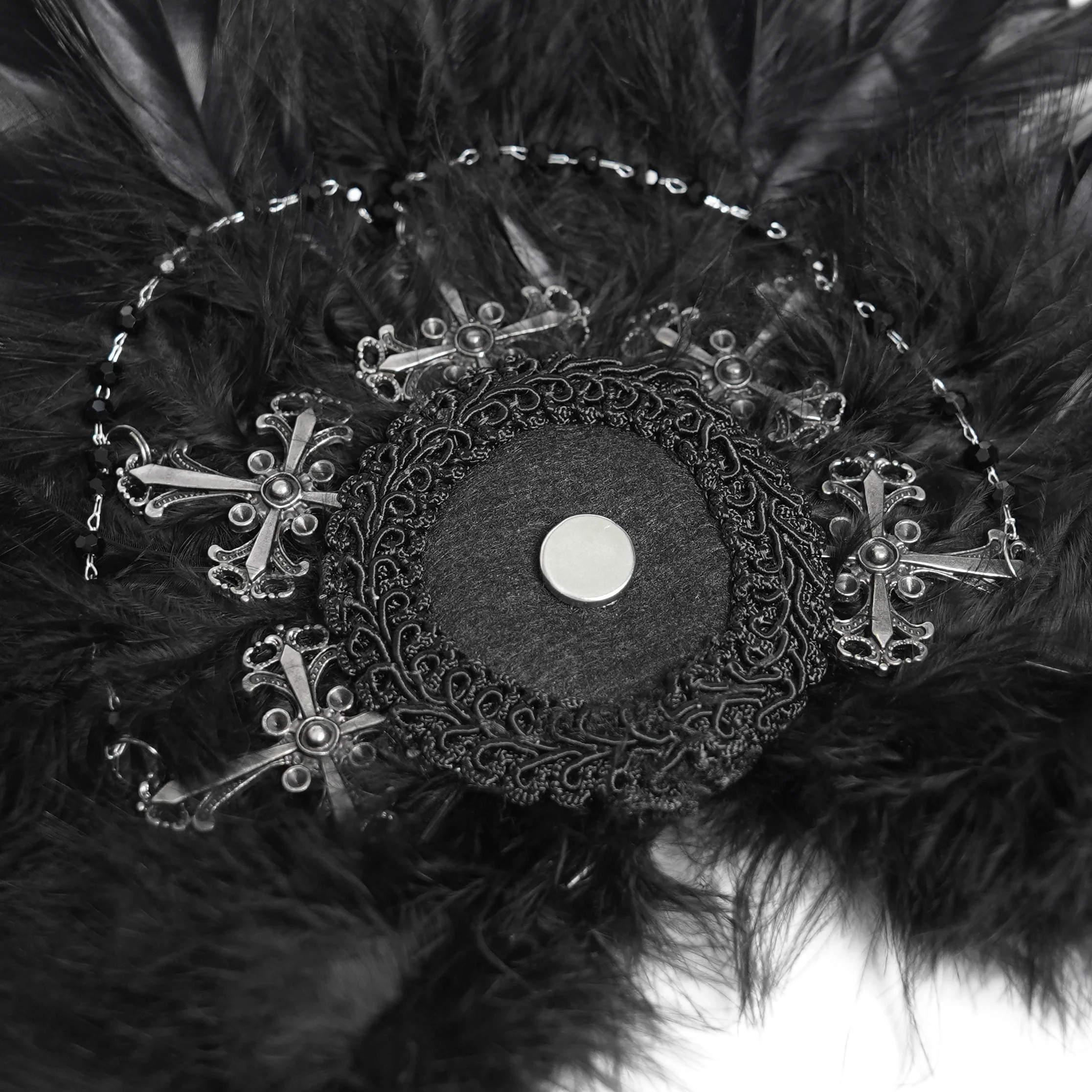 Gothic Cross Feather Brooch & Headpiece - Image 9