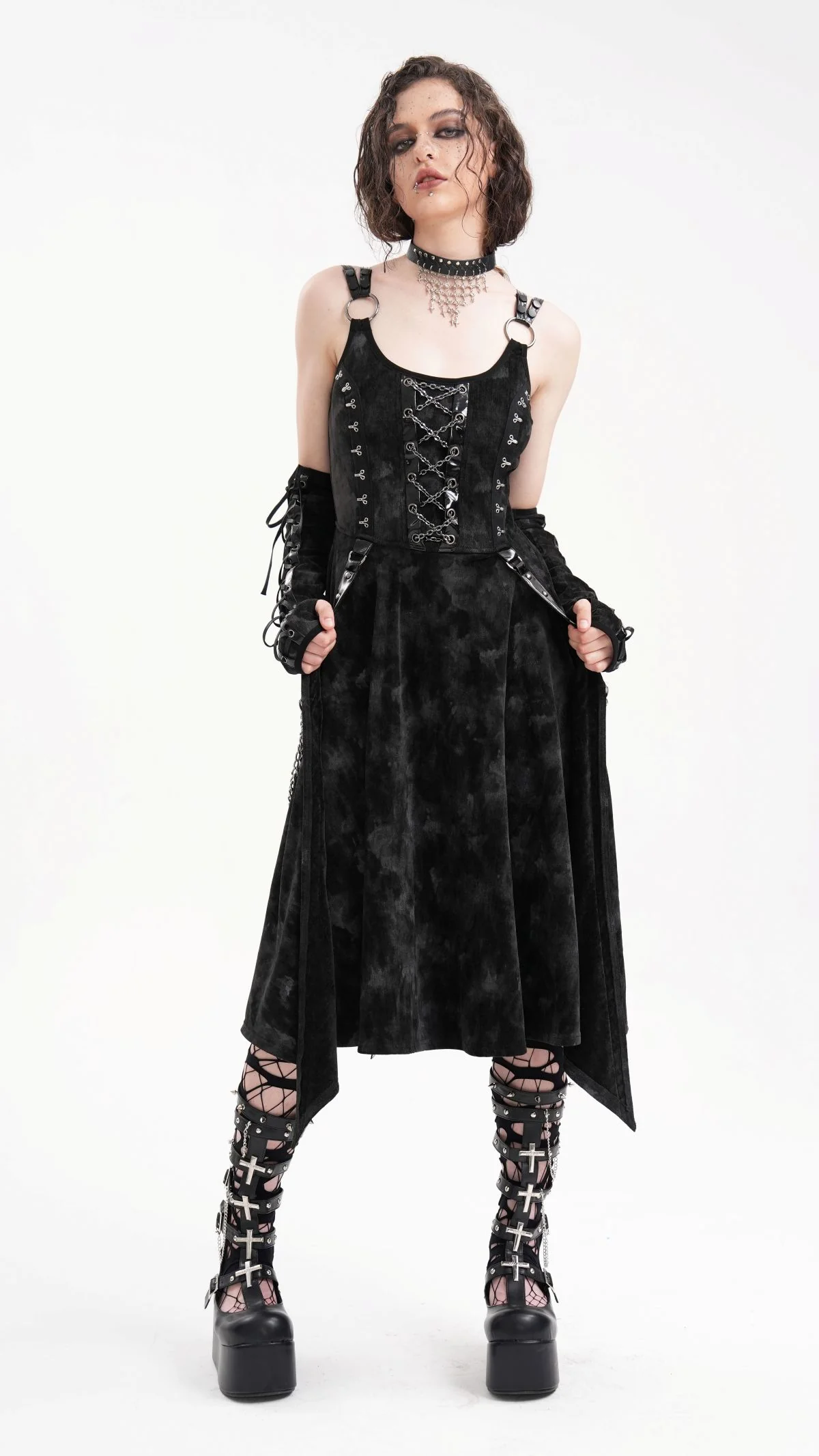 Dark Punk Chain Dress with Arm Warmers - Image 3