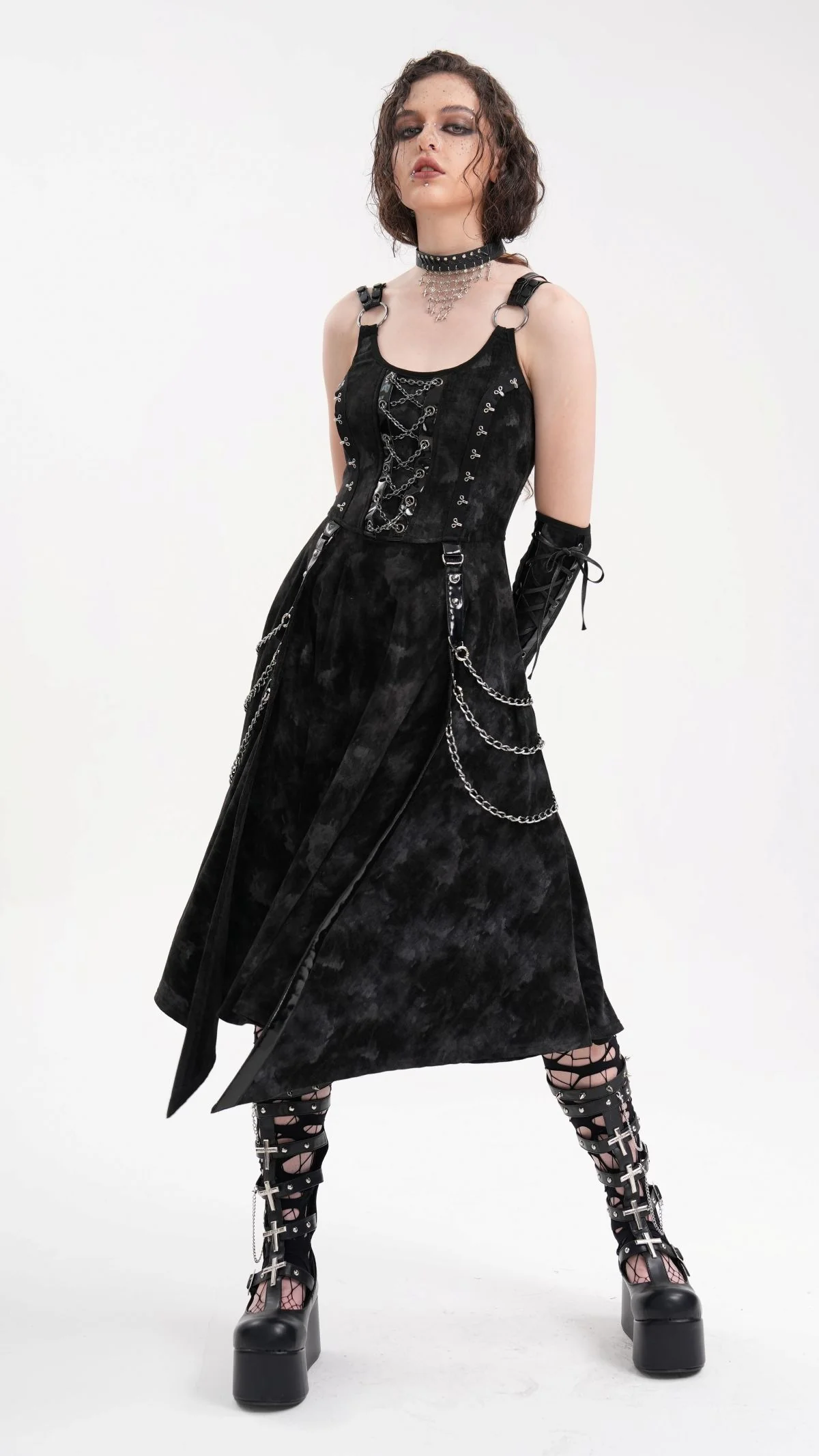 Dark Punk Chain Dress with Arm Warmers - Image 4
