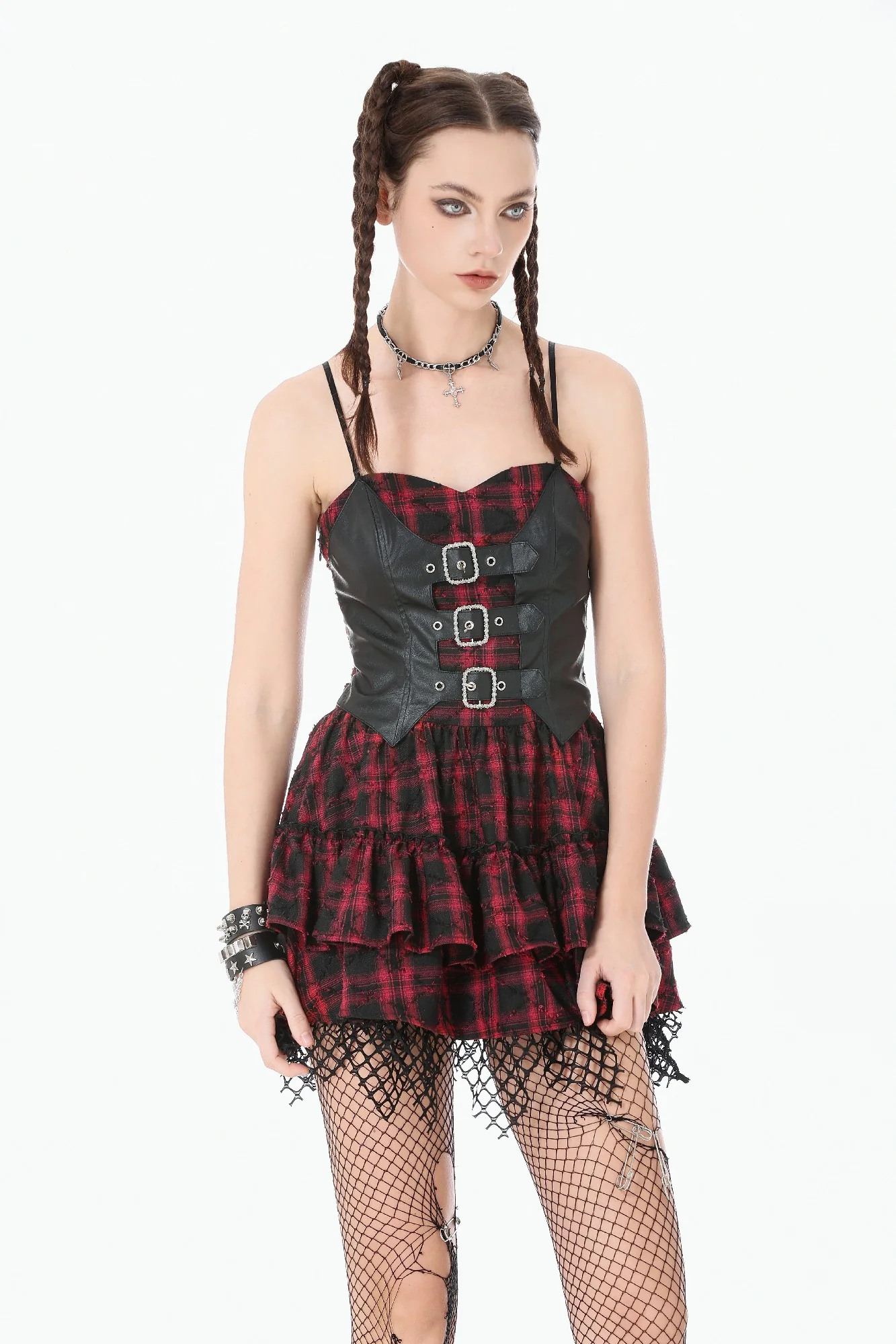 Red Tartan Corset Mini Dress - Image 5