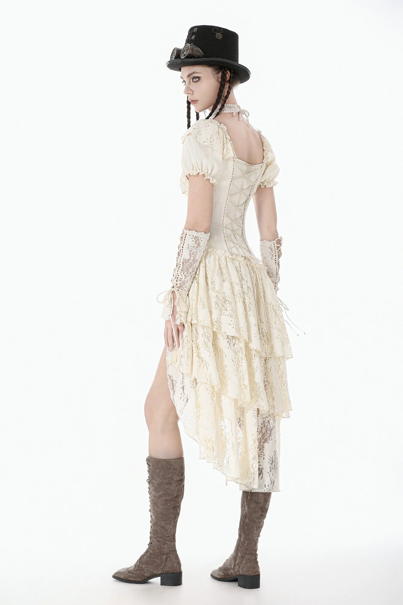 Steampunk Layered Ruffle Asymmetrical Dress - Image 5