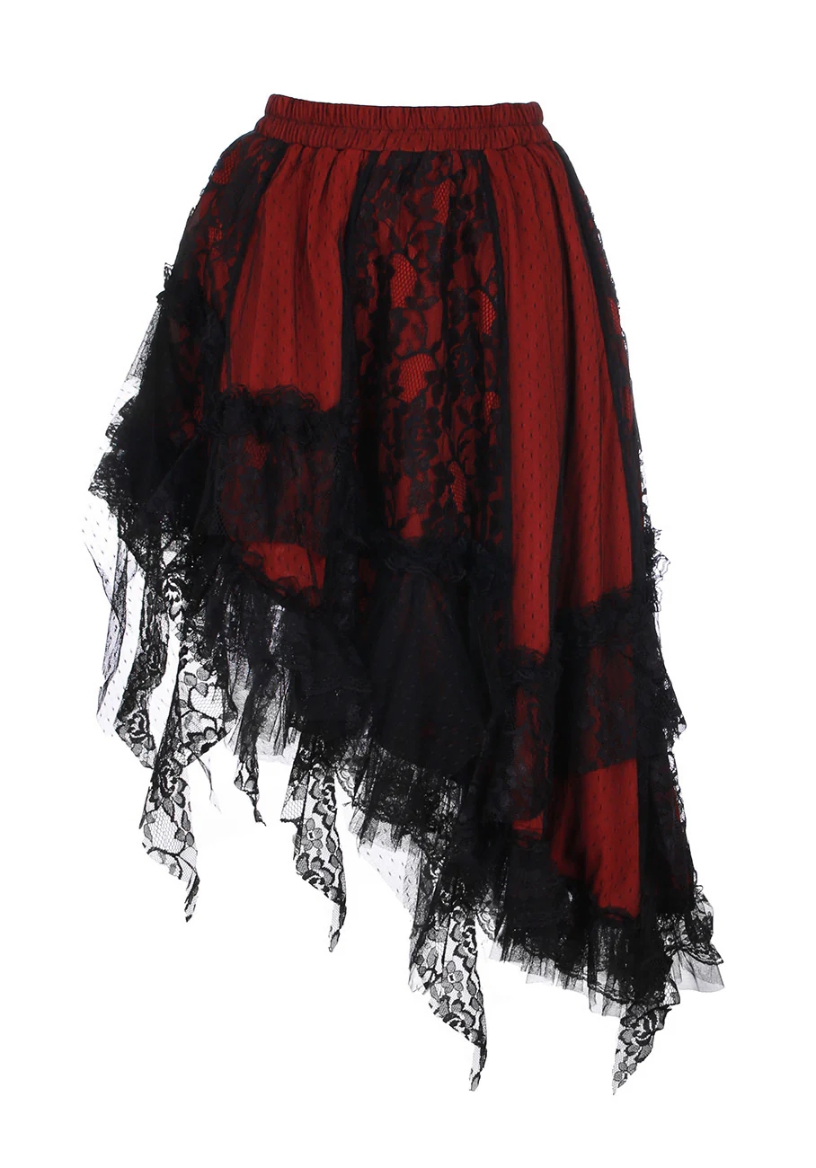 Elegant Asymmetric Skirt Red - Image 2