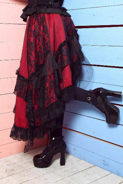 Elegant Asymmetric Skirt Red - Image 4