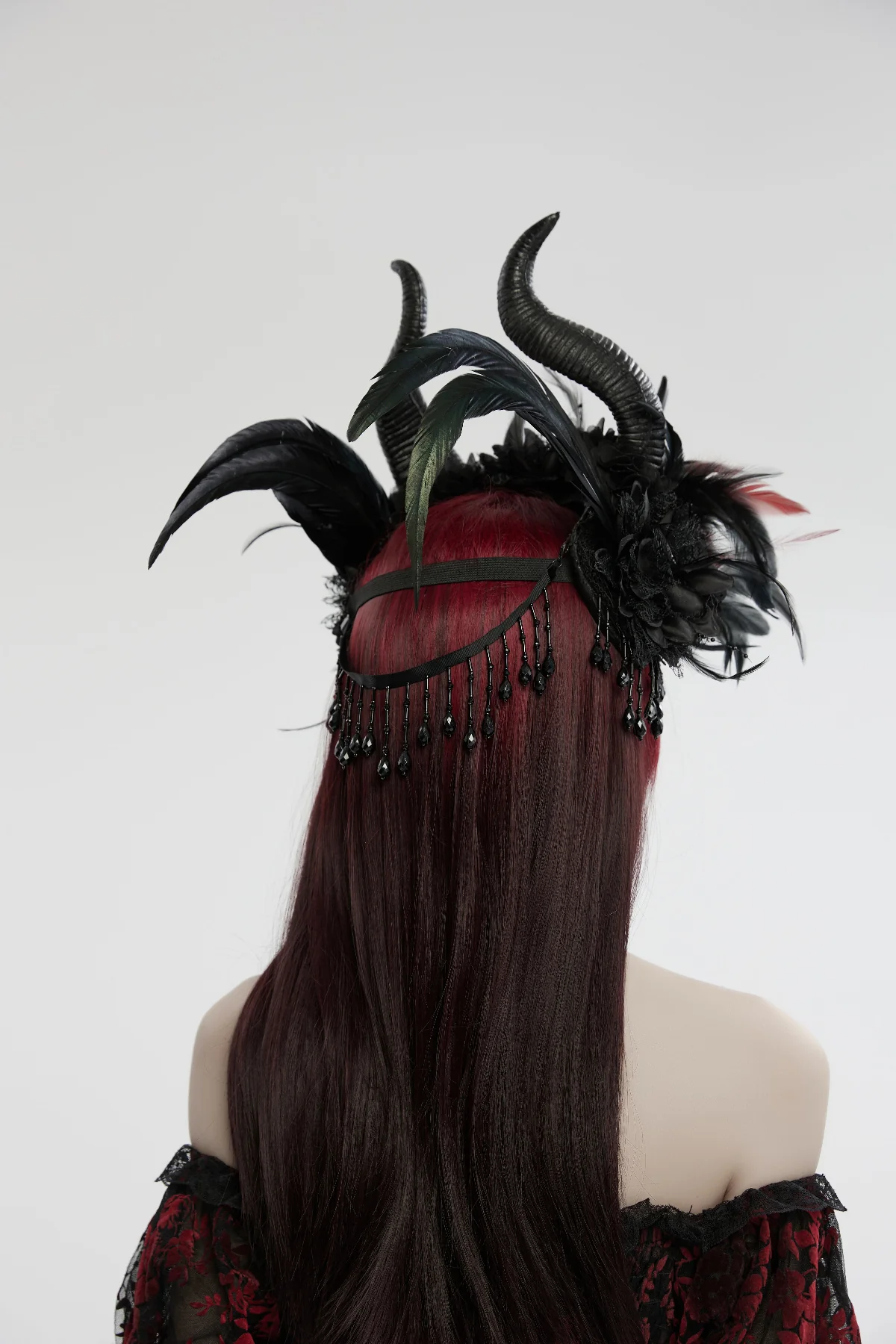 Bloodmoon Empress – Gothic Feather Horn Crown - Image 3