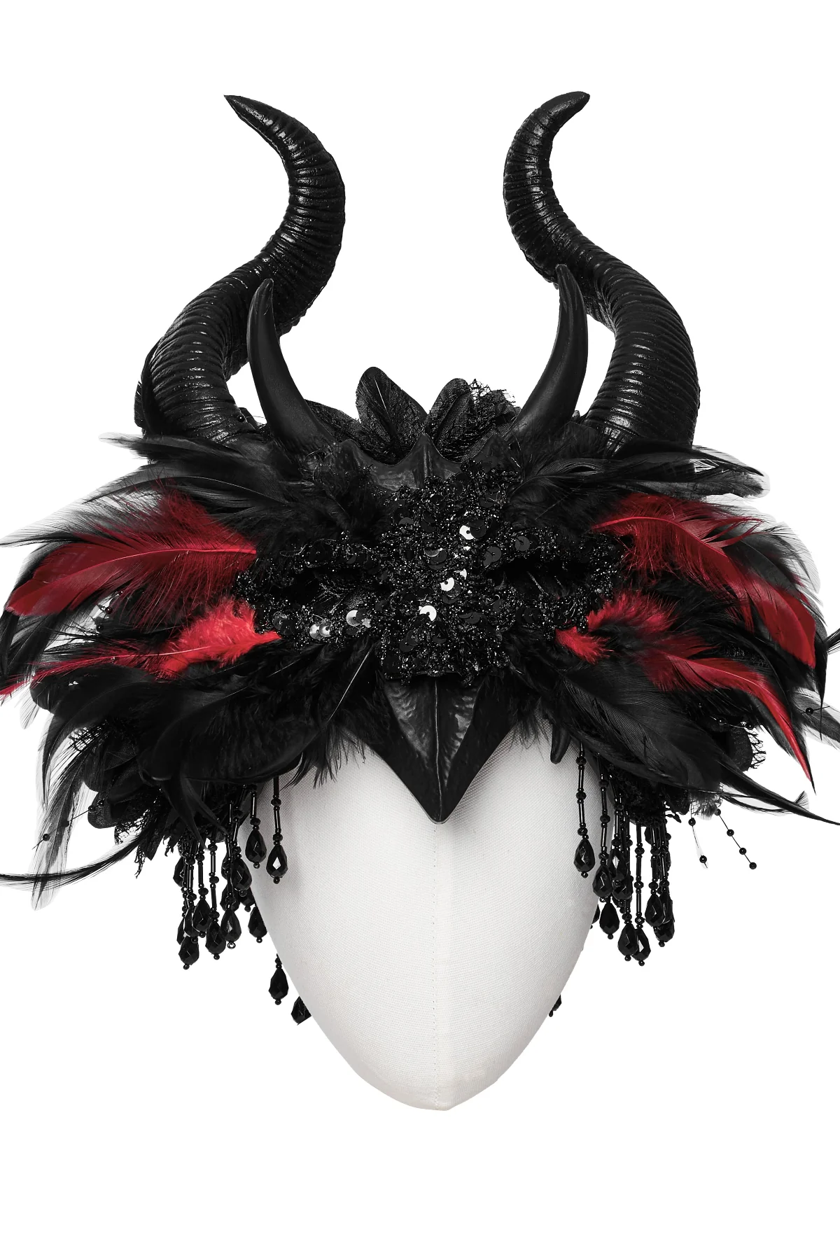 Bloodmoon Empress – Gothic Feather Horn Crown - Image 4