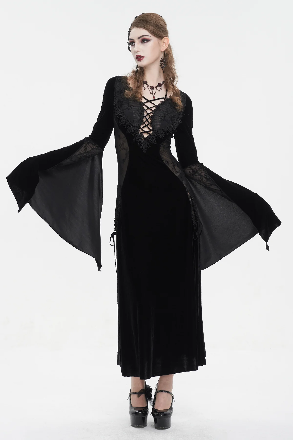 Virelle – Sheer Lace Gothic Maxi Dress