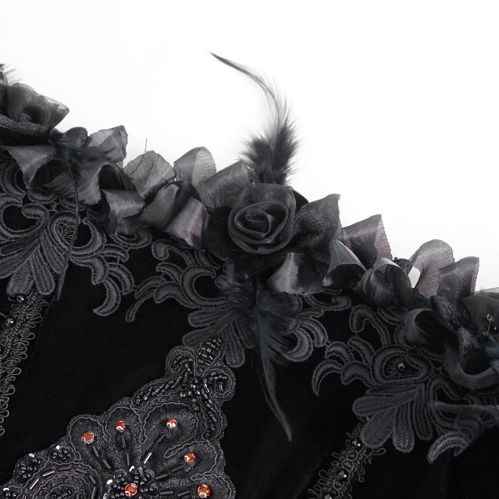 Off-Shoulder Velvet & Lace Maxi Dress in Black & Burgundy - Image 9