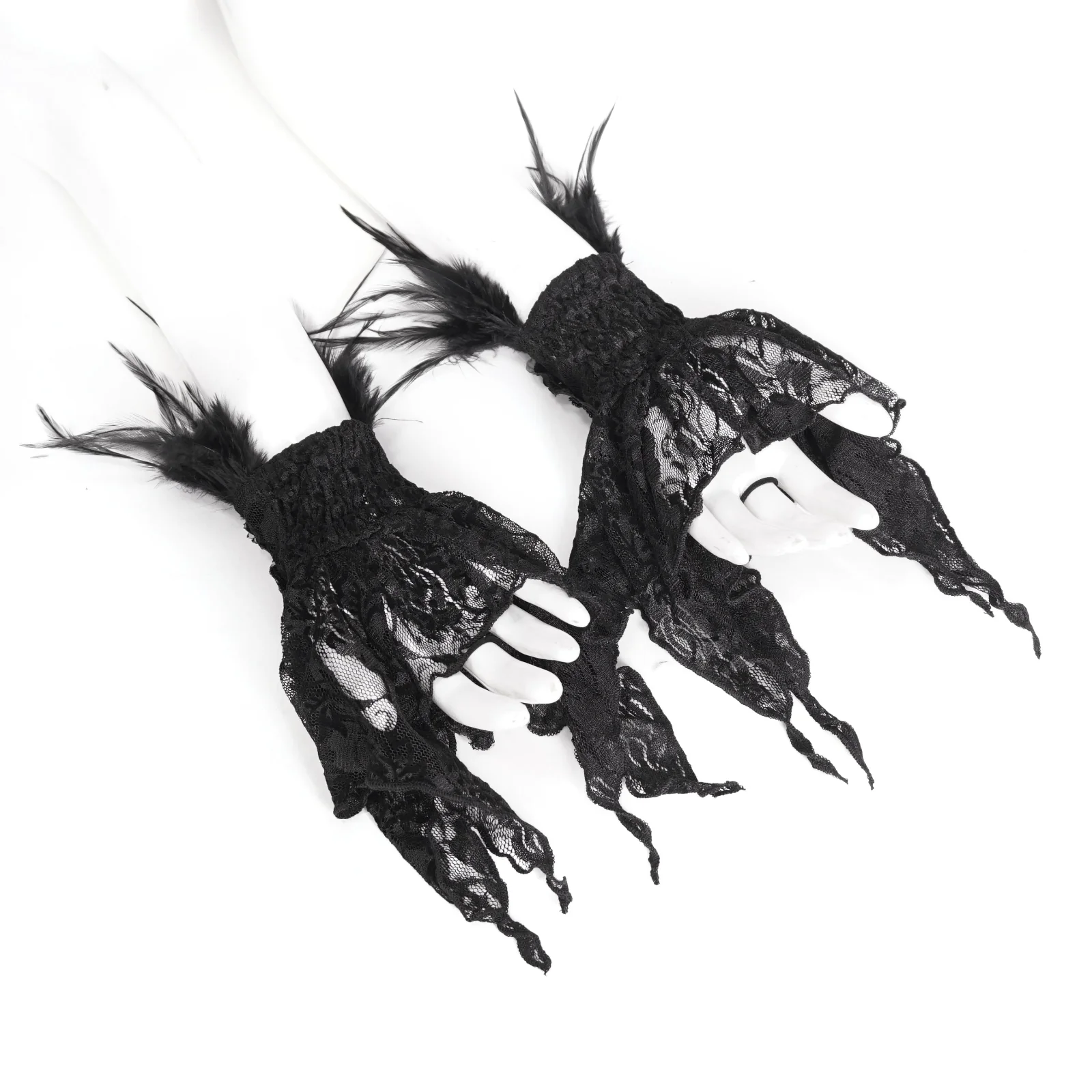 Nyx - Feather Lace Gothic Wrist Cuffs - Image 6