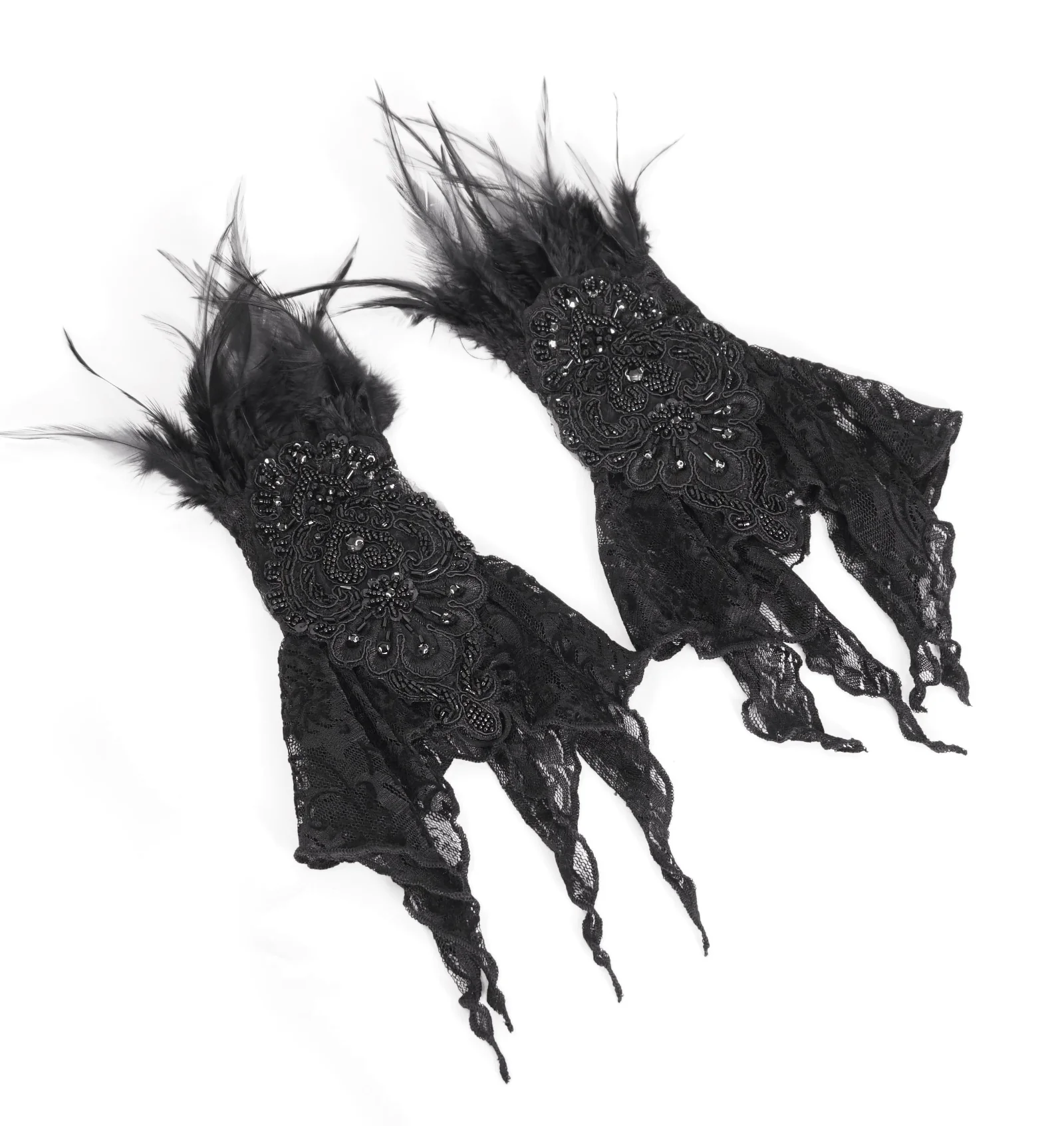 Nyx - Feather Lace Gothic Wrist Cuffs - Image 7