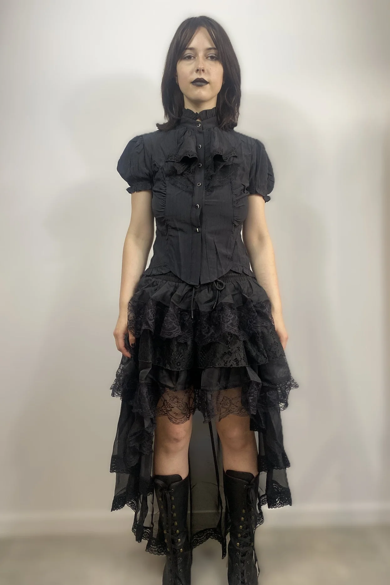 Black Chiffon High-Low Gothic Skirt