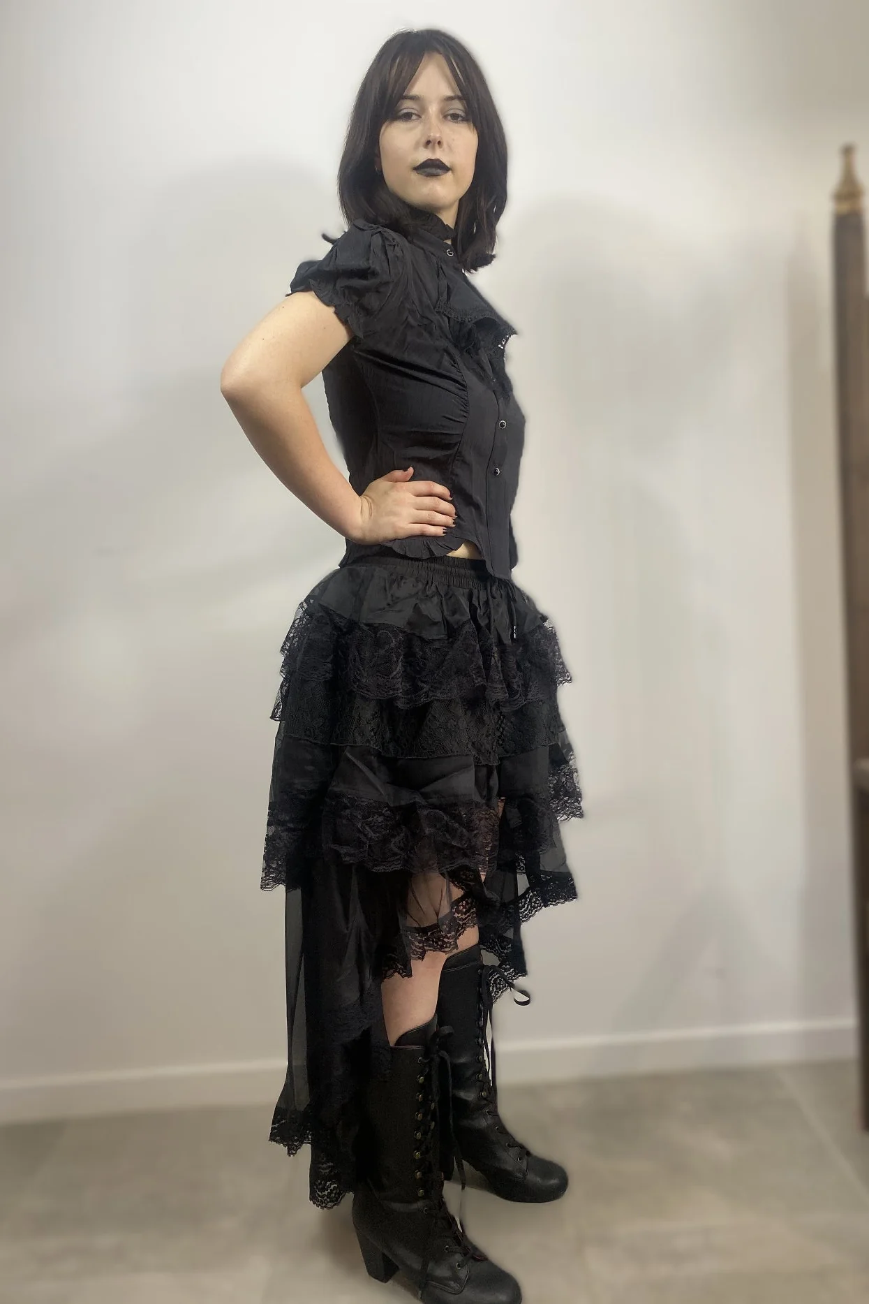 Black Chiffon High-Low Gothic Skirt - Image 2