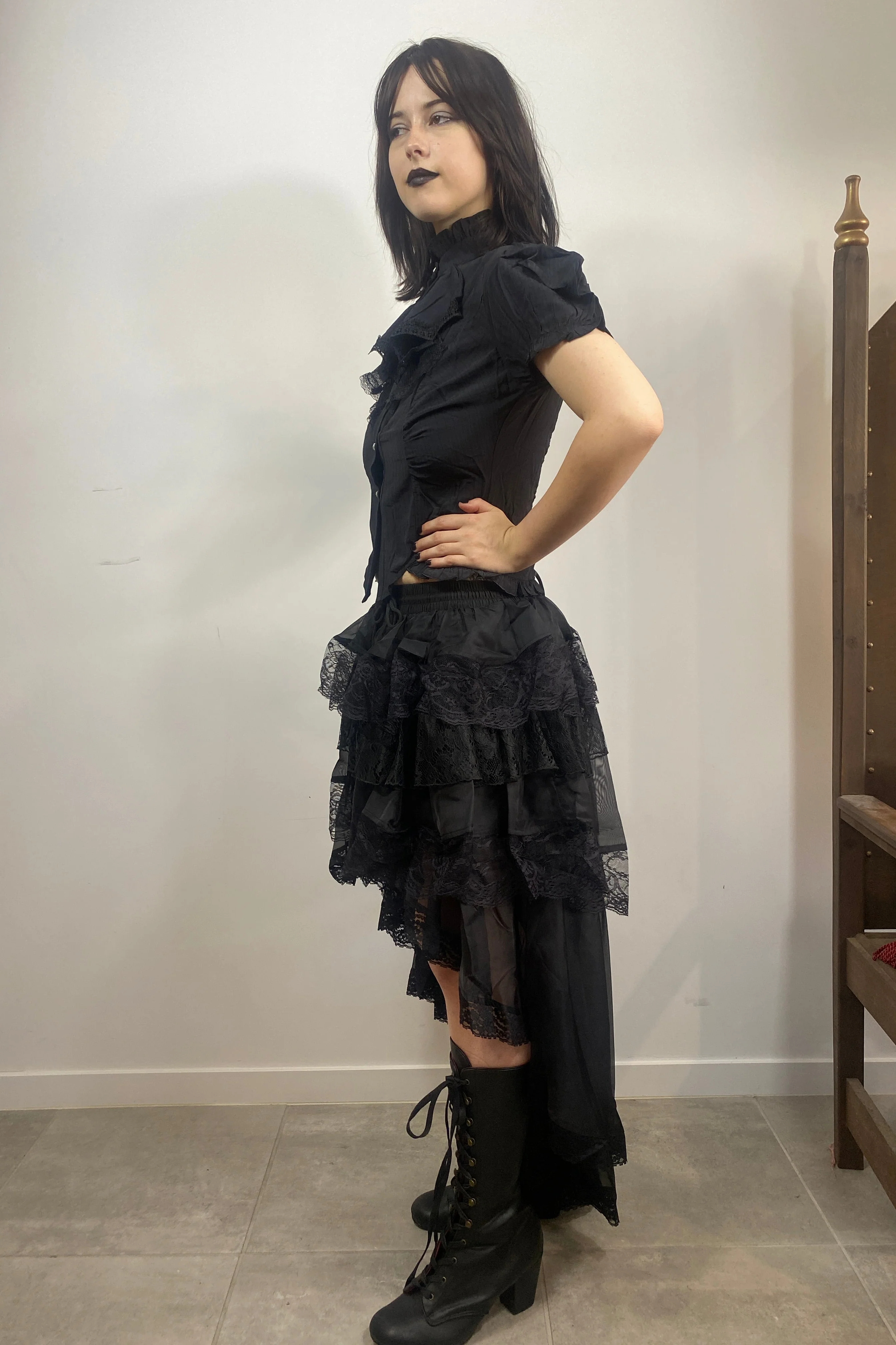 Black Chiffon High-Low Gothic Skirt - Image 3