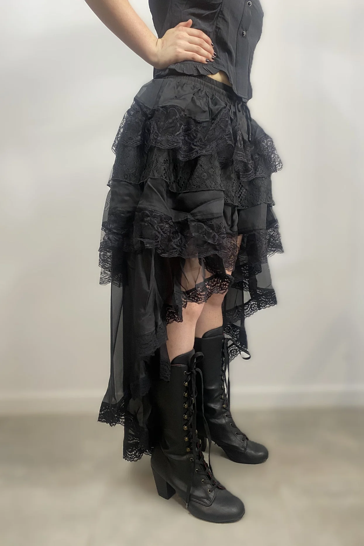 Black Chiffon High-Low Gothic Skirt - Image 4