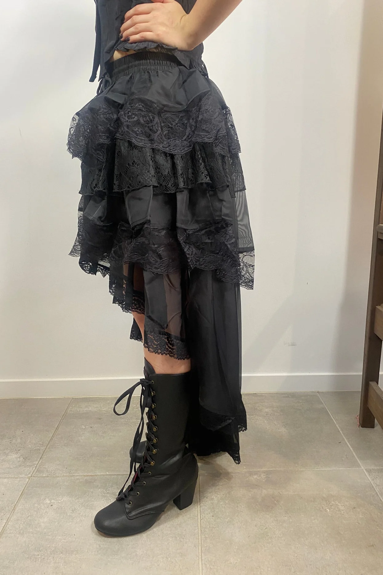 Black Chiffon High-Low Gothic Skirt - Image 5