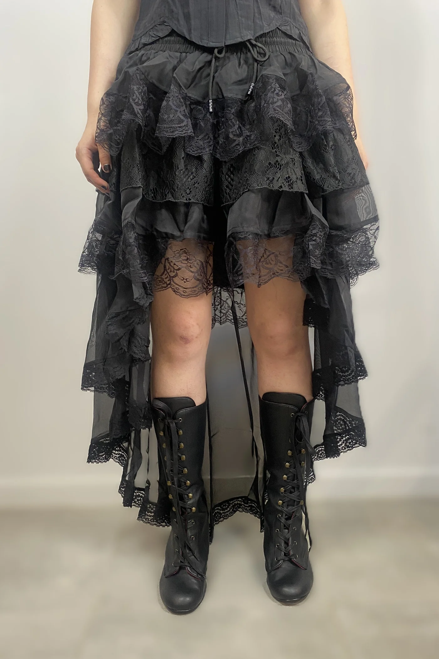 Black Chiffon High-Low Gothic Skirt - Image 6
