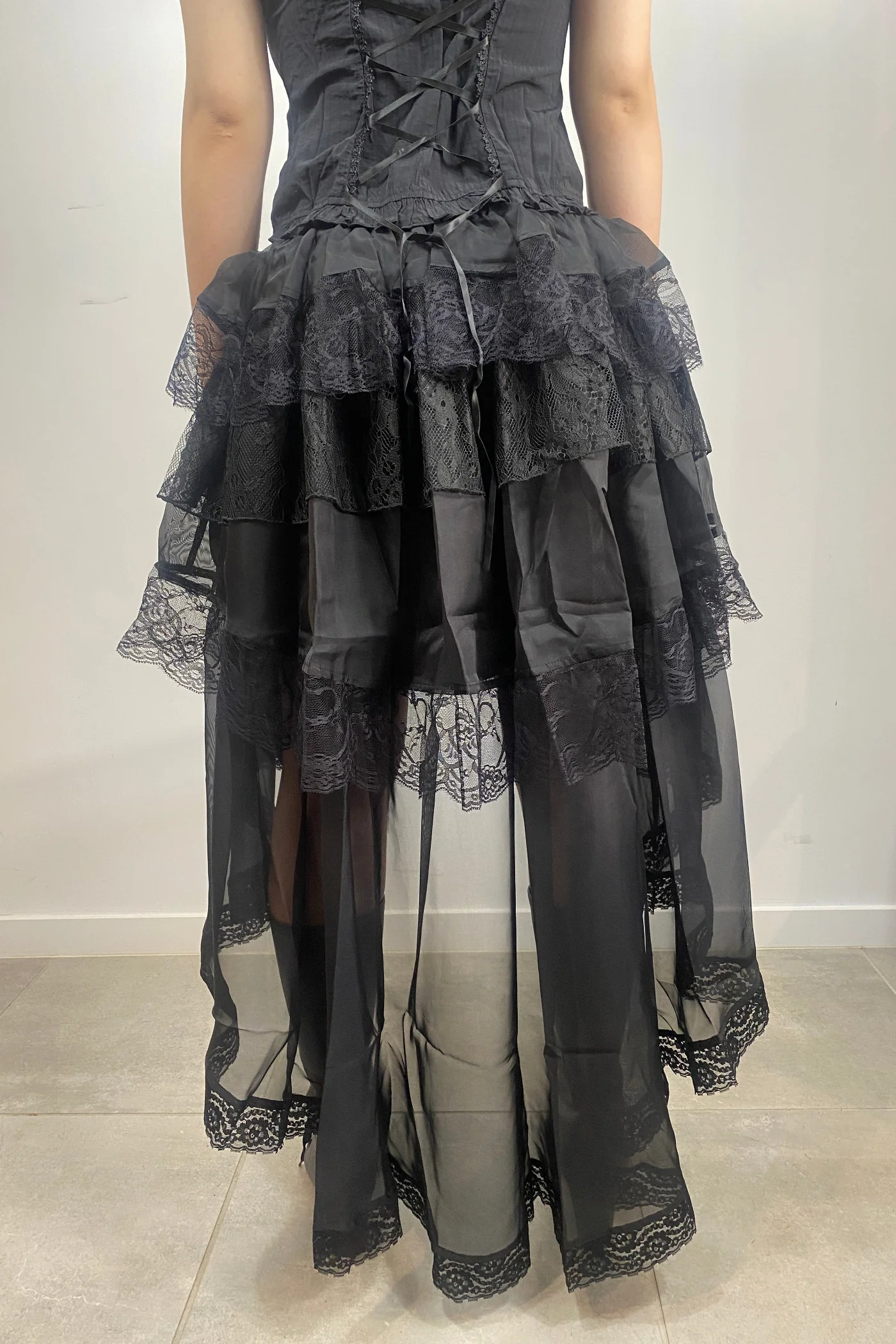Black Chiffon High-Low Gothic Skirt - Image 7