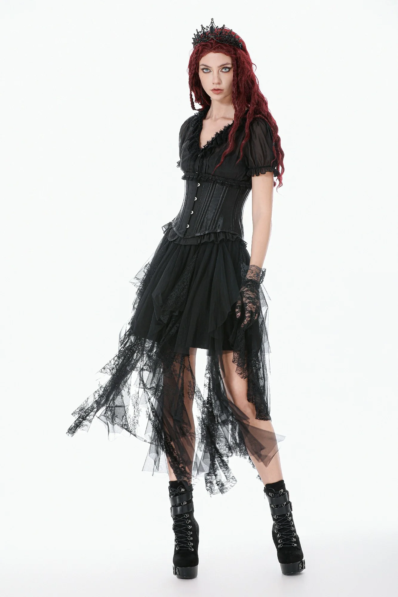 Vaelrik Sheer Lace High-Low Skirt - Image 4