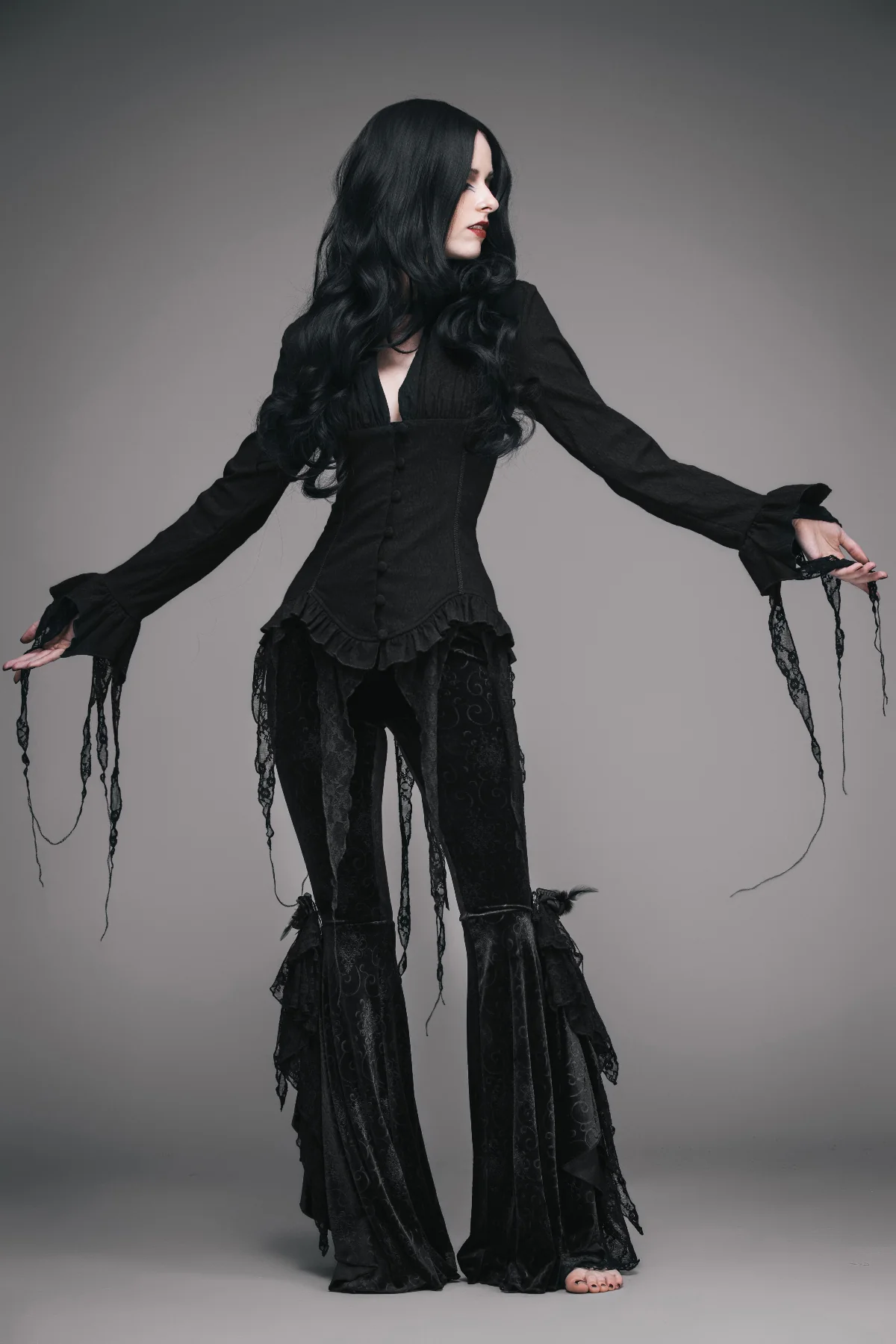 Lady of Hollow – Black Romantic Gothic Blouse - Image 2