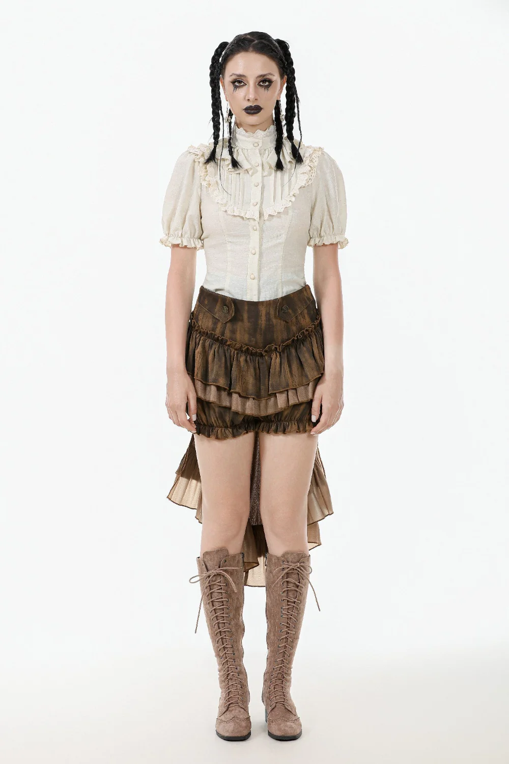 Miss Harlow’s Ruffle Blouse – Vintage Cream Puff Sleeve Steampunk Top - Image 2