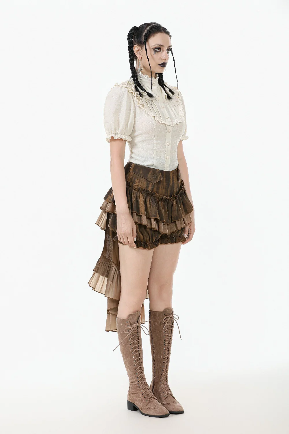 Miss Harlow’s Ruffle Blouse – Vintage Cream Puff Sleeve Steampunk Top - Image 4