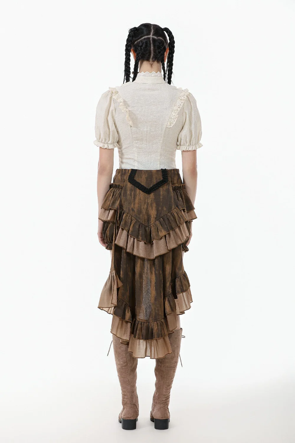 Miss Harlow’s Ruffle Blouse – Vintage Cream Puff Sleeve Steampunk Top - Image 5