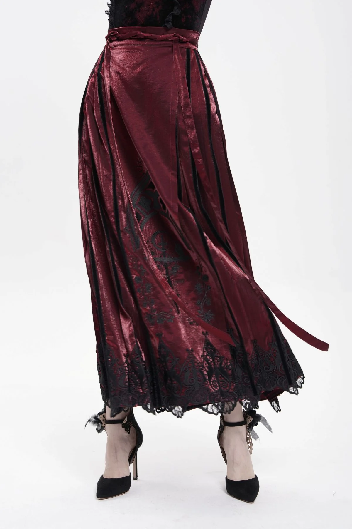 Moonlit Sanctuary – Lace Hem Long Skirt - Image 3