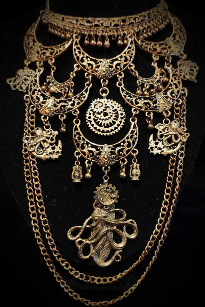 Oculus Noctis - Steampunk Necklace & Earring Set - Image 3