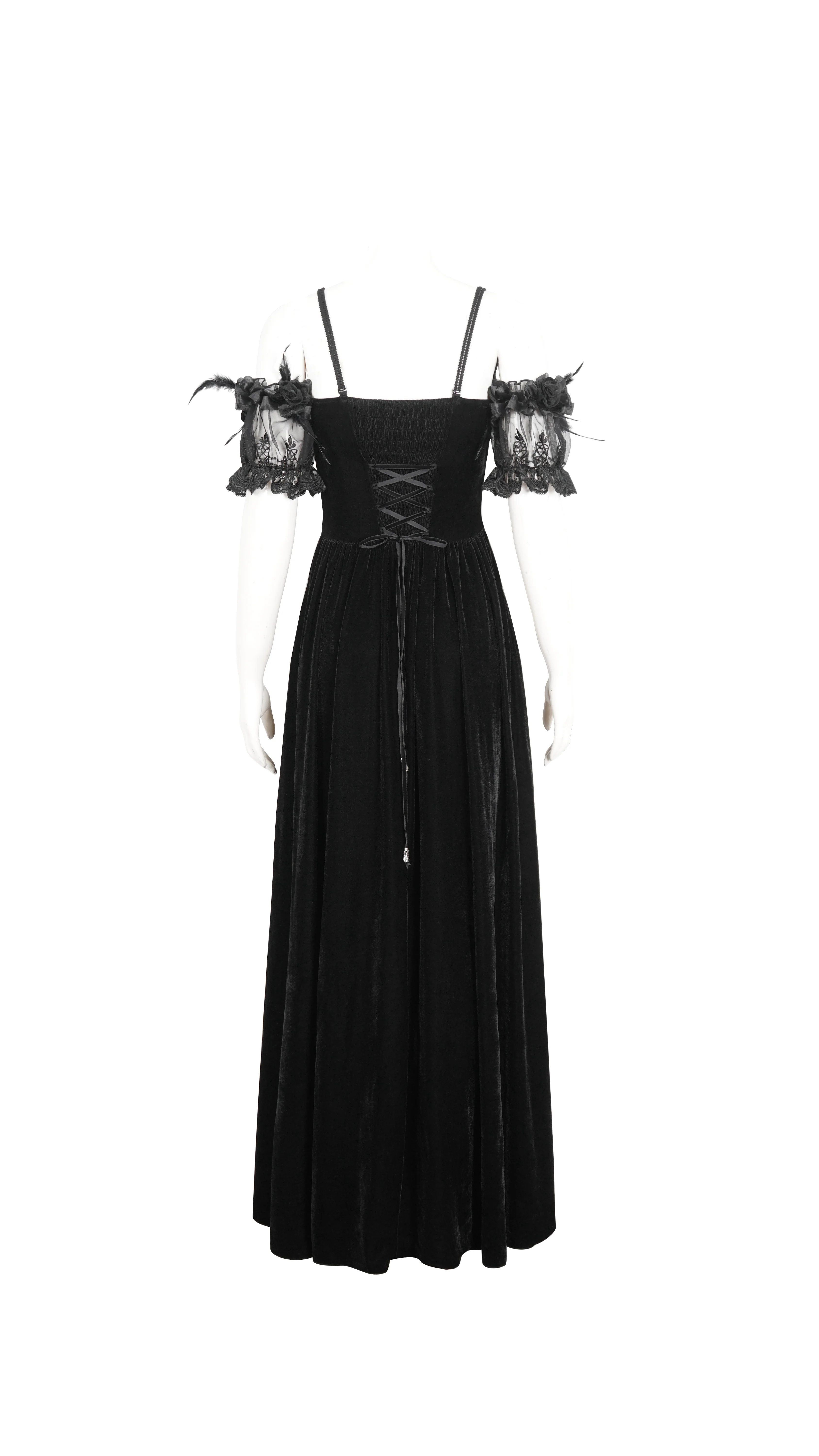 Veronica - Off-Shoulder Velvet & Lace Maxi Dress in Black - Image 8