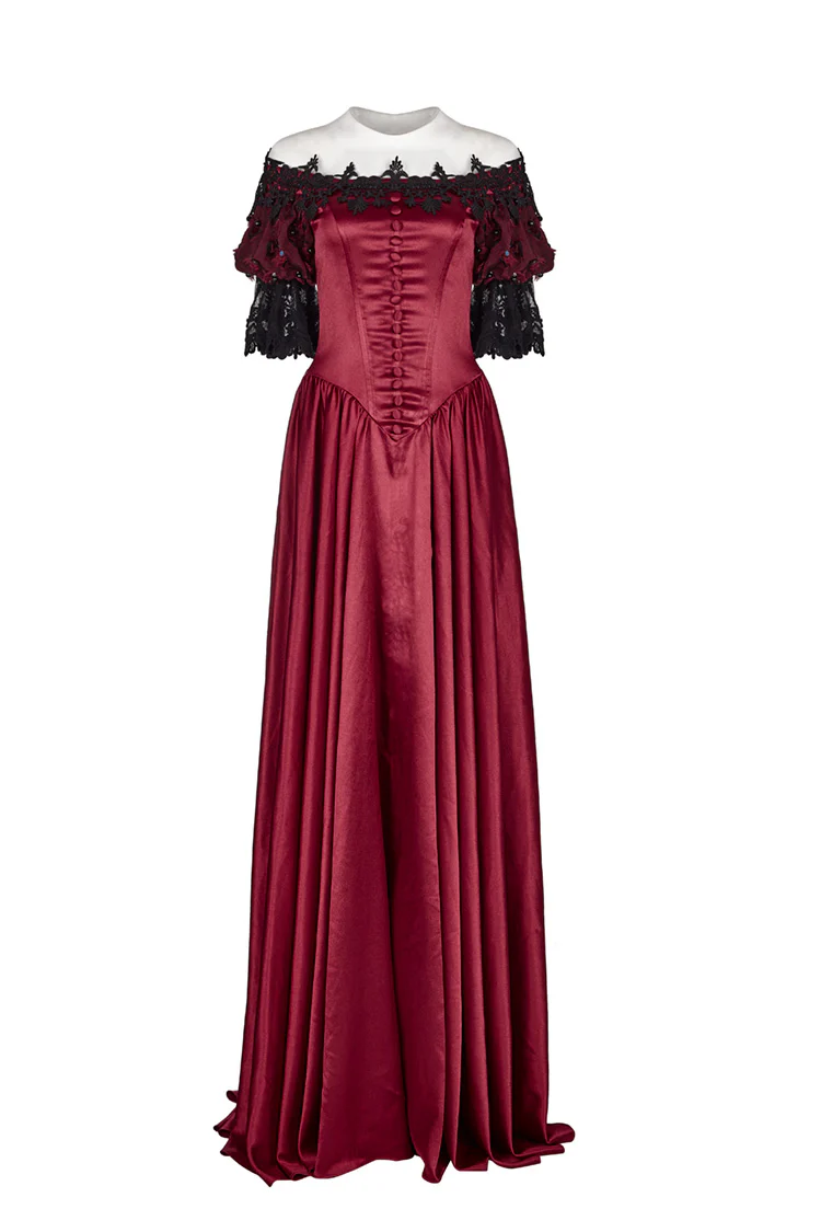 Red Gothic Off-Shoulder Ball Gown - Image 3