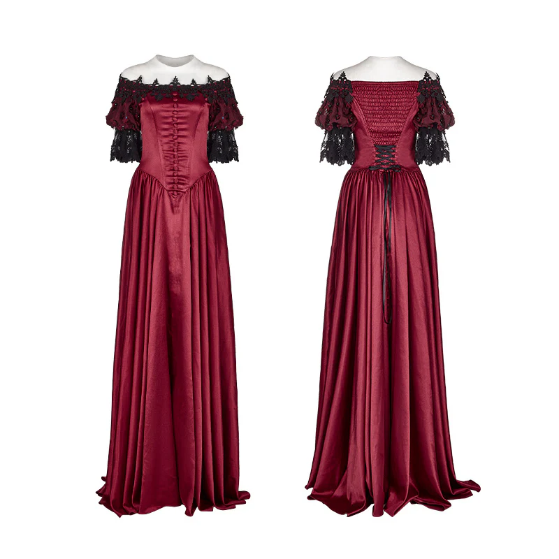 Red Gothic Off-Shoulder Ball Gown - Image 8