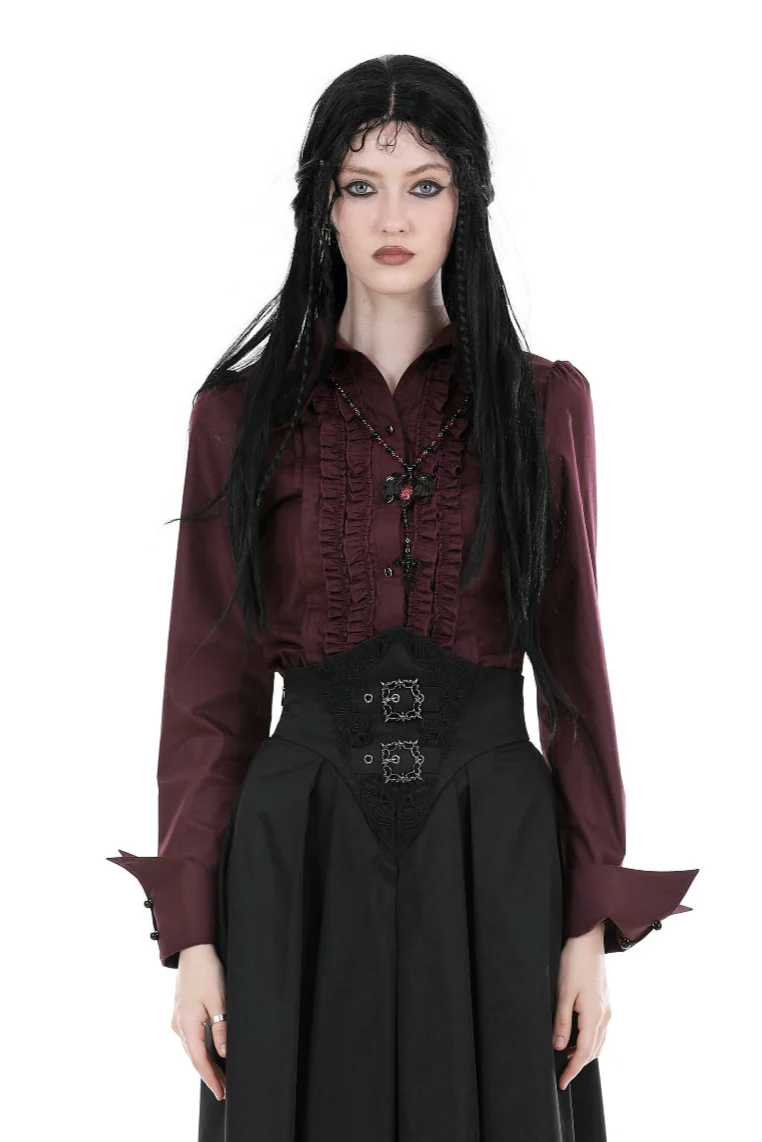 Lady Anabel Red Ruffled Blouse